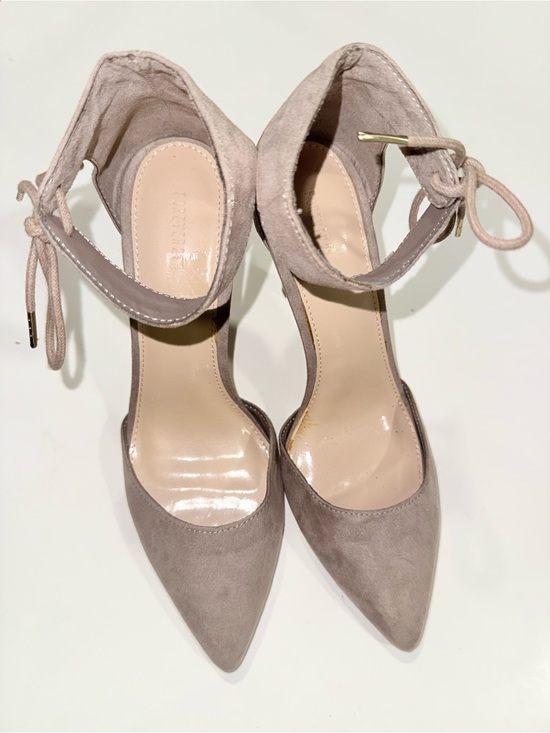 Forever 21 Shoes - Forever 21 Taupe Pointed-Toe Ankle-Tie Pumps